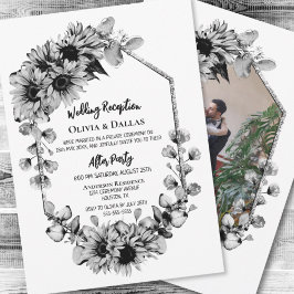 Invitación Recepción de Boda de Girasoles en Blanco y Negro