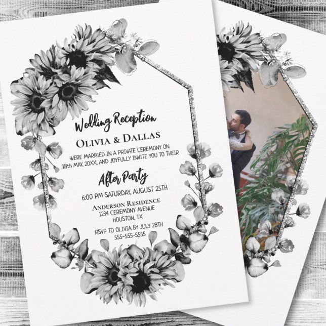 Invitación Recepción de Boda de Girasoles en Blanco y Negro (Subido por el creador)