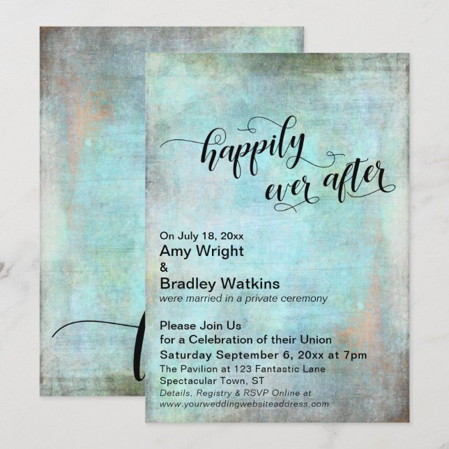 Invitación Recepción de Boda de Grunge Aqua Felices para Siem (Anverso / Reverso)