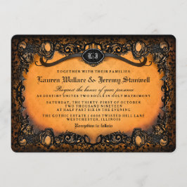 Invitación RECEPCIÓN de boda de Halloween negro naranja a esp