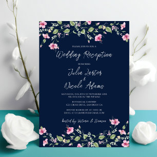 Invitación Recepción de Boda de Hibisco Rosa Azul Marino
