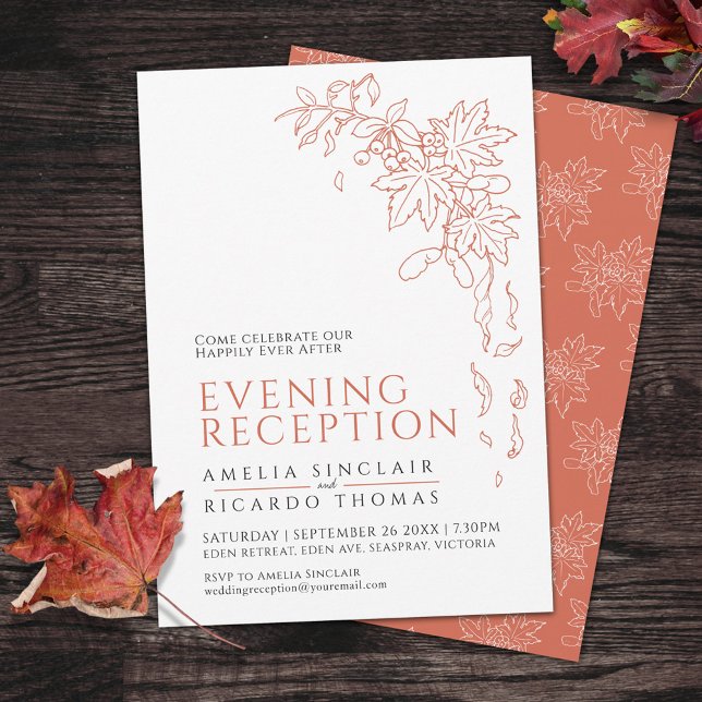 Invitación Recepción de boda de hojas de otoño naranja quemad (Subido por el creador)