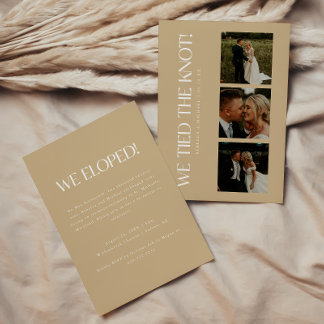 Invitación Recepción de Boda de Huida con 3 Fotos en Beige Mo