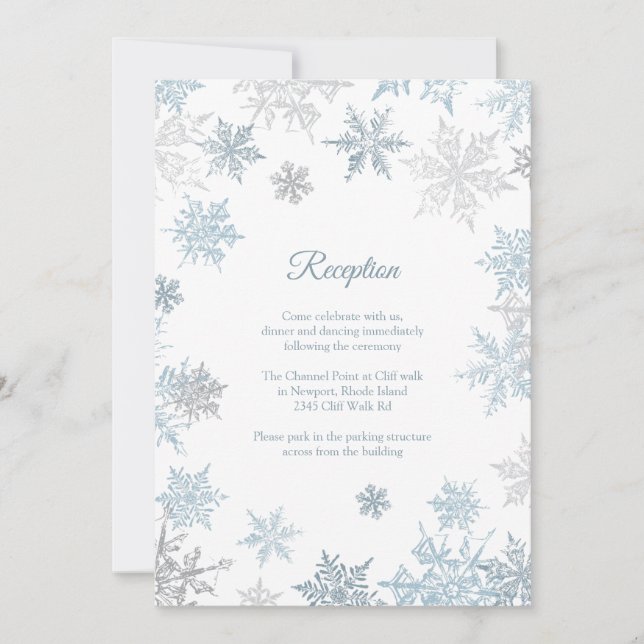 Invitación Recepción de Boda de Invierno con Copos de Nieve A (Anverso)