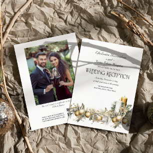 Invitación Recepción de Boda de Invierno Holly Bells Golden B