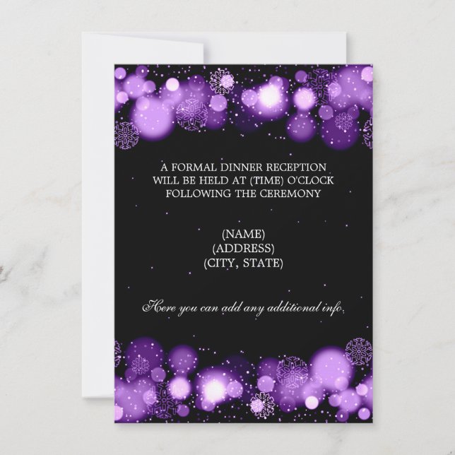 Invitación Recepción de Boda de Invierno Luces Moradas (Anverso)