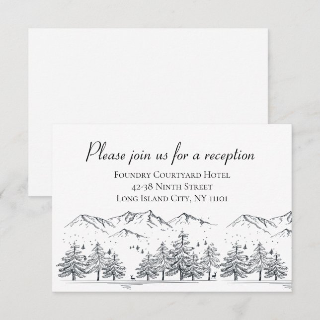 Invitación Recepción de Boda de Invierno Montañas Árboles Nat (Anverso / Reverso)
