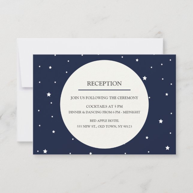 Invitación Recepción de boda de la estrella de la luna llena  (Anverso)