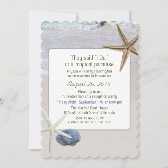 Invitación Recepción de boda de la estrella de mar de Ocean B (Anverso)