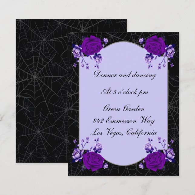 Invitación Recepción de boda de la telaraña floral Rosa púrpu (Anverso / Reverso)