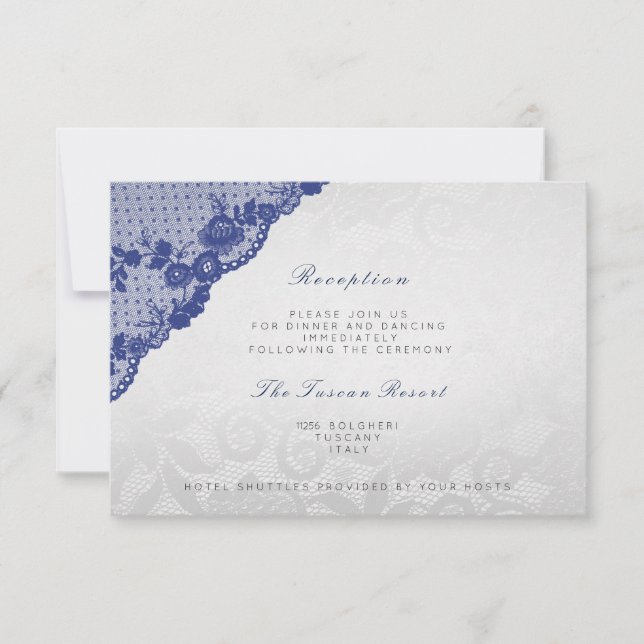 Invitación Recepción de Boda de Lace Vip de la Marina Azul de (Anverso)