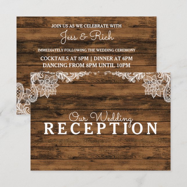 Invitación Recepción de Boda de Madera de Granero Rústico y E (Anverso / Reverso)