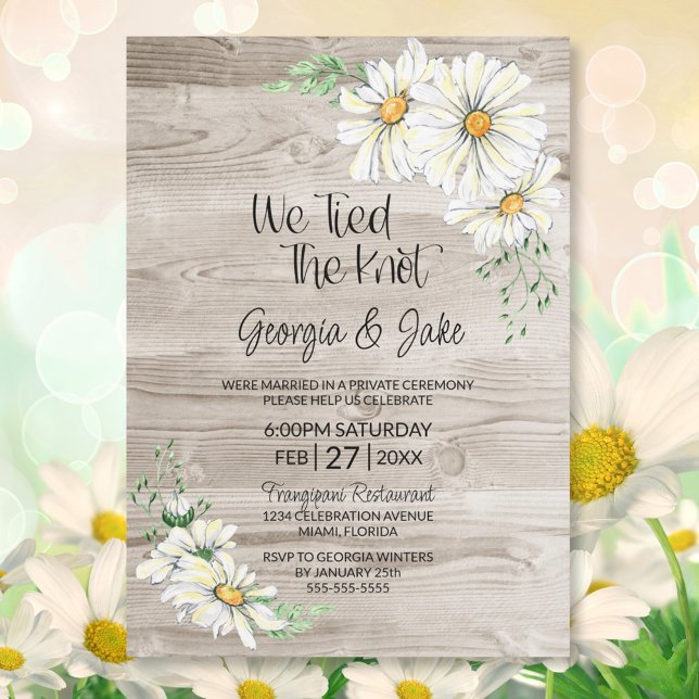 Invitación Recepción de Boda de Madera Rústica con Daisies Bl (Subido por el creador)