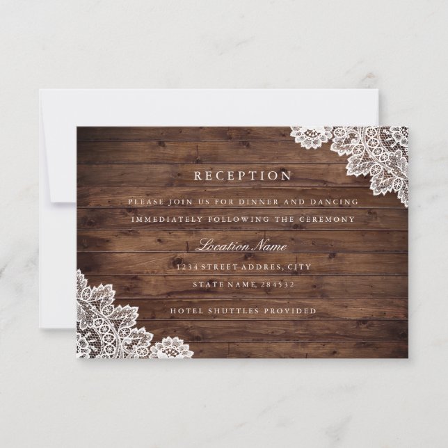 Invitación Recepción de Boda de Madera Rústica con Encaje Vin (Anverso)
