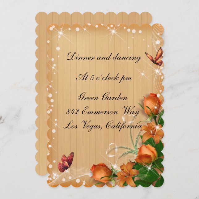 Invitación Recepción de Boda de Madera Rústica con Floral y M (Anverso / Reverso)