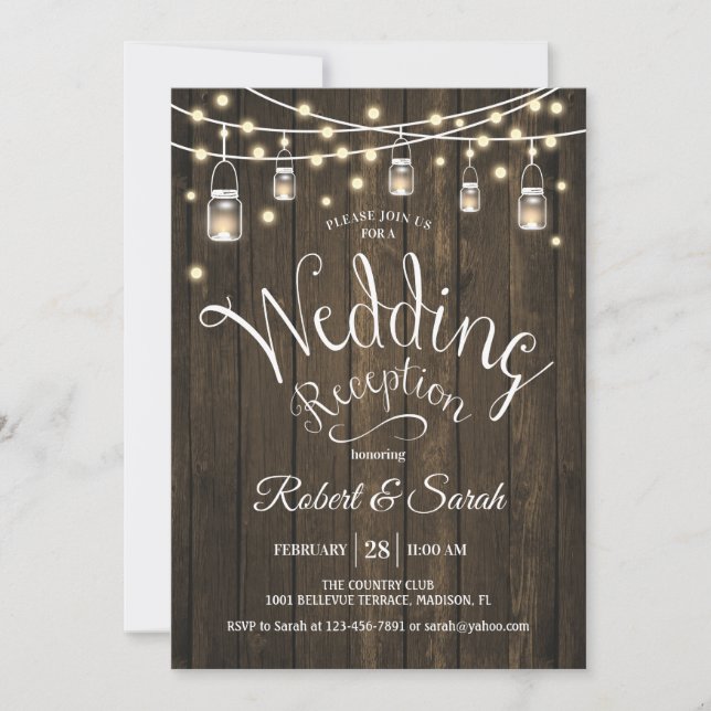 Invitación Recepción de Boda de Madera Rústica e Iluminada (Anverso)