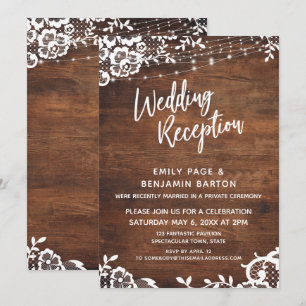 Invitación Recepción de Boda de Madera Rústica, Luces y Encaj