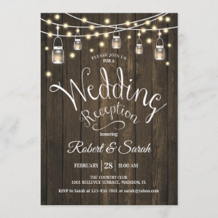 Invitación Recepción de Boda de Madera Rústica y Luces
