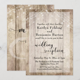 Invitación Recepción de Boda de Madera Rústica y Luces de Cad