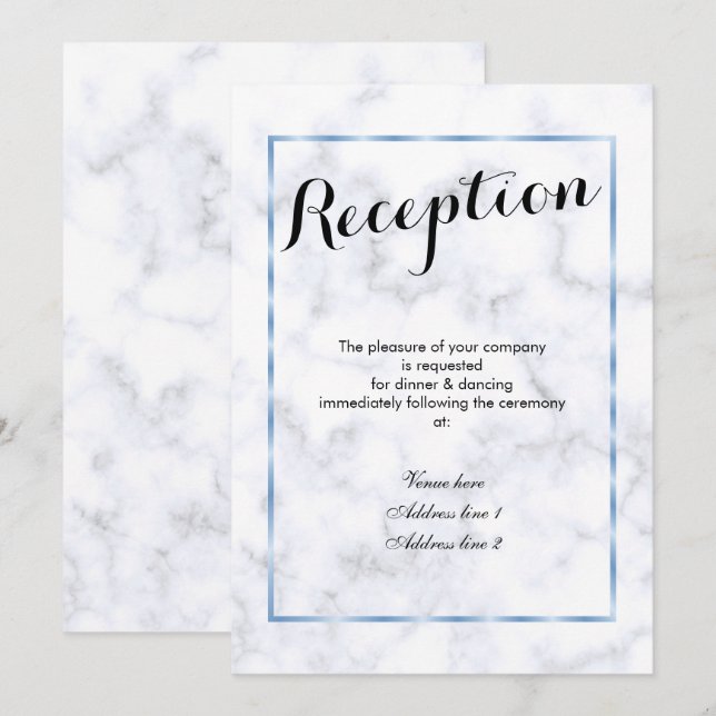 Invitación Recepción de Boda de Mármol Azul Romántico (Anverso / Reverso)