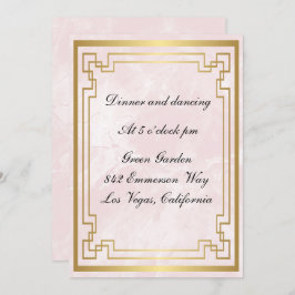 Invitación Recepción de Boda de Mármol Rosa con marco geométr