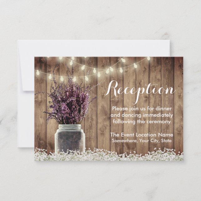 Invitación Recepción de boda de Mason Jar con flores de lavan (Anverso)