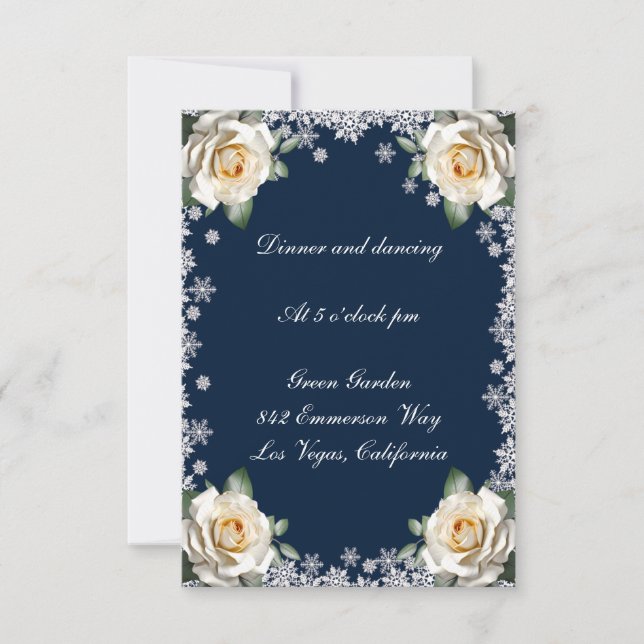 Invitación Recepción de Boda de Navidad Copo de Nieve Rosas B (Anverso)