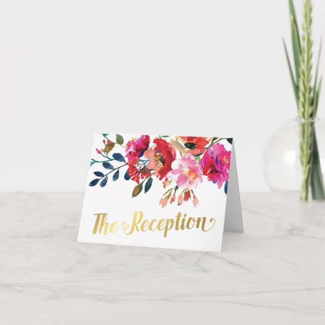 Invitación Recepción de boda de noche con acuarela floral dor (Anverso)