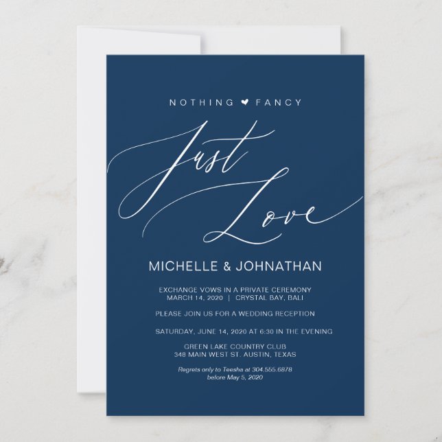 Invitación Recepción de Boda de Op escape Naval con Letra Mod (Anverso)