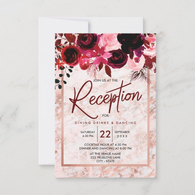 Invitación Recepción de Boda de Oro con Floral y Rosa de Borg (Anverso)