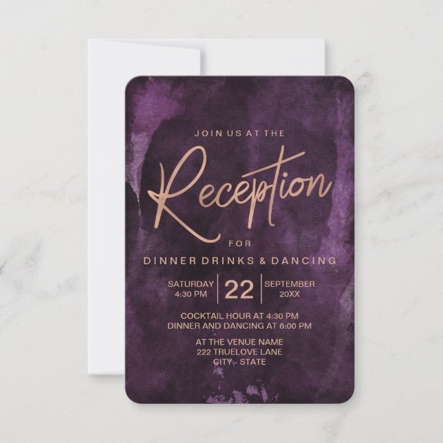 Invitación Recepción de Boda de Oro Púrpura Oscura y Rosa (Anverso)