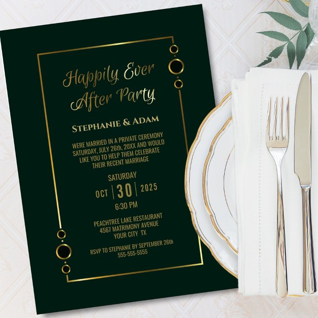 Invitación Recepción de Boda de Oro Verde Felices para Siempr (Subido por el creador)