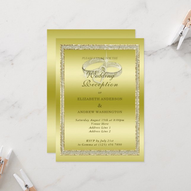 Invitación Recepción de Boda de Oro y Anillos Clásicos (Anverso/Reverso In Situ)