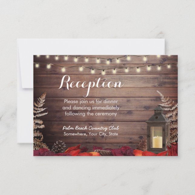 Invitación Recepción de boda de otoño de hojas y linternas de (Anverso)