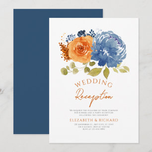 Invitación Recepción de boda de otoño floral naranja quemada 
