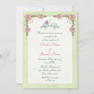 Invitación Recepción de Boda de Pájaros Azules y Rosas Lindas