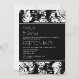 Invitación Recepción de Boda de Palma Tropical en Blanco y Ne