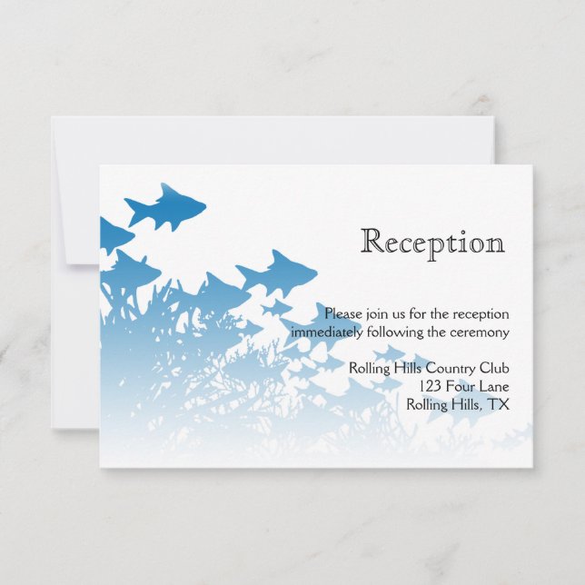 Invitación Recepción de boda de peces azules y corales (Anverso)