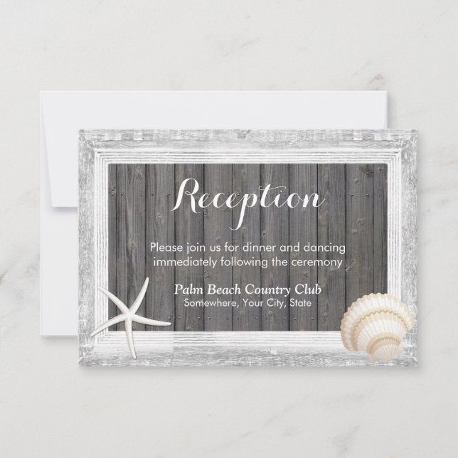 Invitación Recepción de Boda de Playa con Conchas y Marco de  (Anverso)