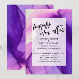 Invitación Recepción de Boda de Purple Inks Felices para Siem