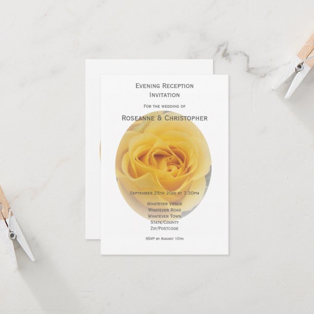 Invitación Recepción de boda de rosa amarillo (Anverso/Reverso In Situ)