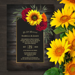 Invitación Recepción de boda de Rosa de girasol de madera rús