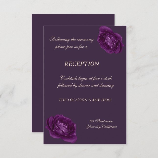 Invitación Recepción de boda de rosas púrpuras elegante chic (Anverso / Reverso)