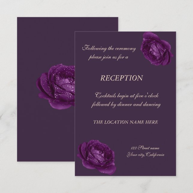 Invitación Recepción de Boda de Rosas Purpúreas con Estilo El (Anverso / Reverso)