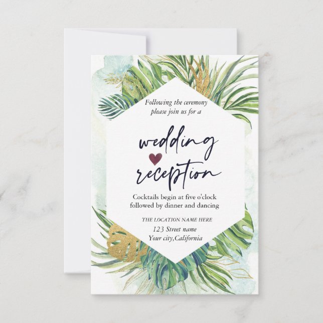Invitación Recepción de boda de verano con hojas de palma tro (Anverso)