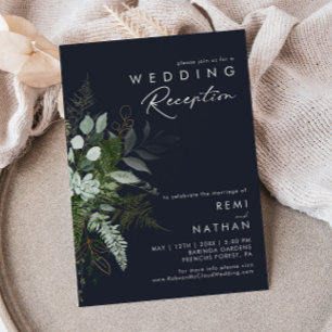 Invitación Recepción de Boda de Verde y Hoja de Oro con Azul 