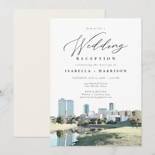 Invitación Recepción de Boda del Horizonte de Fort Worth al A (Anverso / Reverso)