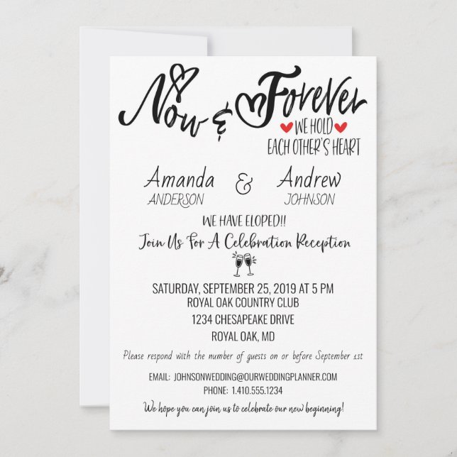 Invitación Recepción de boda después de la fuga Fiesta de des (Anverso)