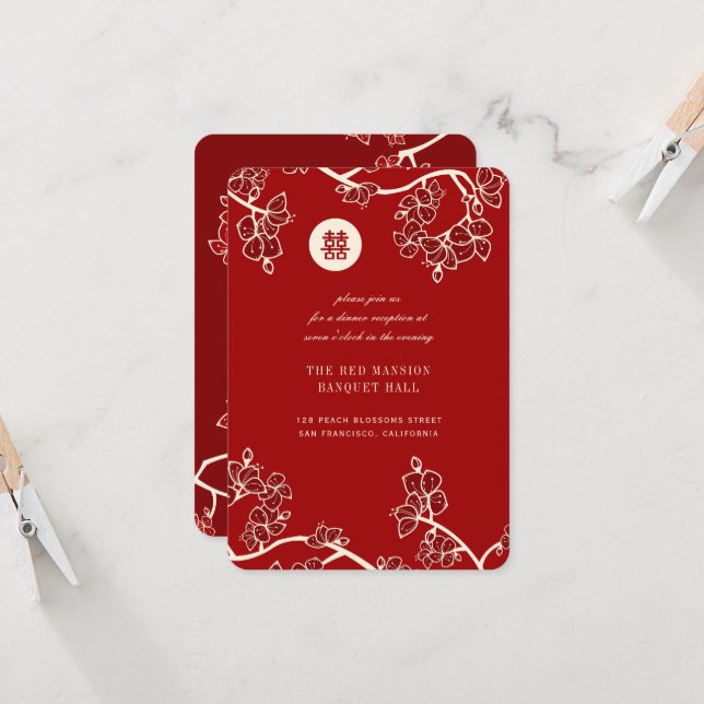 Invitación Recepción De Boda Doble Xi De Peach Rojo (Anverso/Reverso In Situ)