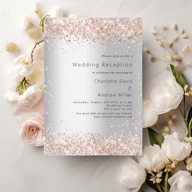 Invitación Recepción de boda dorada rosa plateado (Subido por el creador)